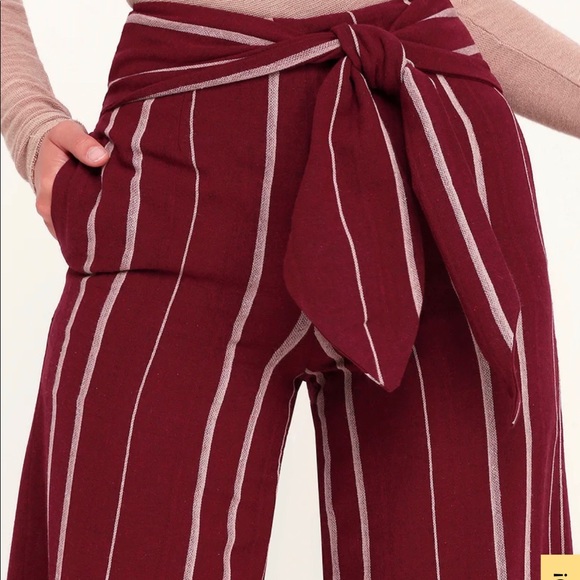 Red striped waist-tie palazzo pants - Picture 5 of 7